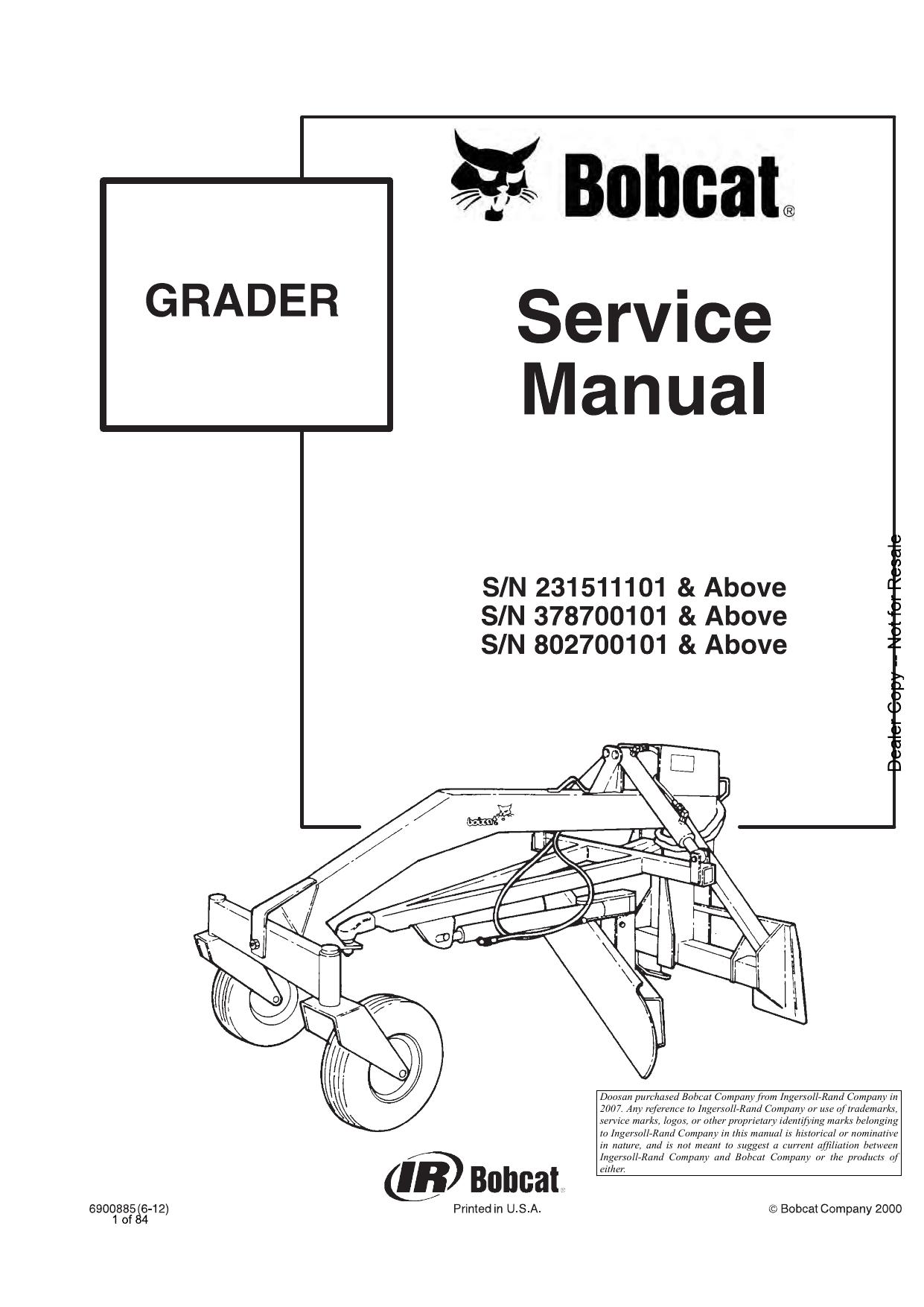 GRADER Service Manual Bobcat